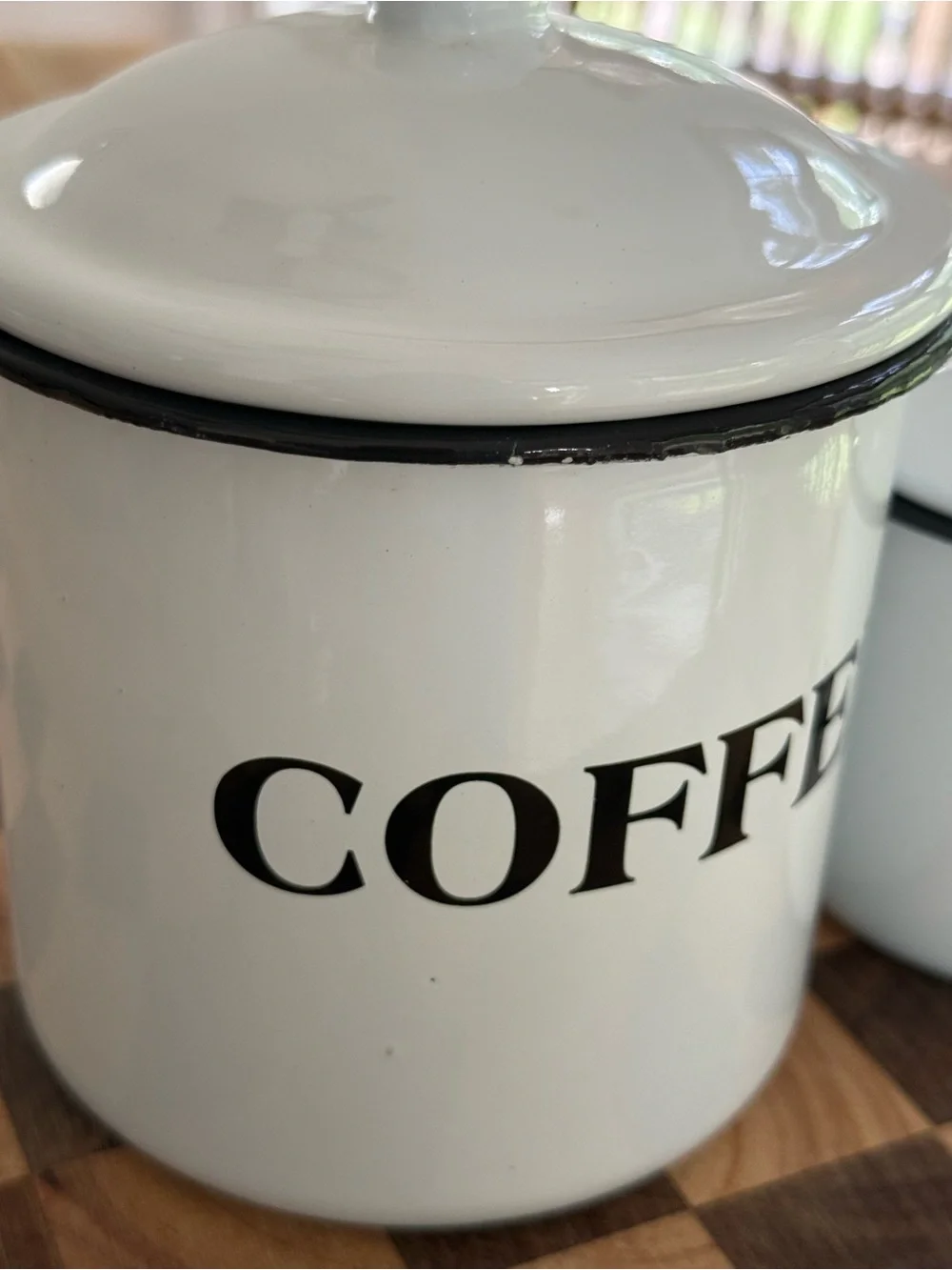 White and Black Enamel Coffee & Sugar Storage Canister Set